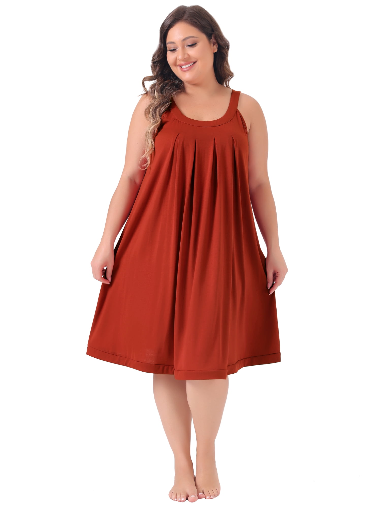 DARING DIVA Women's Plus Size Sleeveless Pleated Scoop Neck Nightgown 3X Red