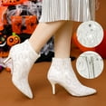 thumbnail image 2 of Unique Bargains Bottines à Talons Aiguilles Hauts pour Femmes à Bout Pointu en Dentelle et Paillettes, 2 of 7