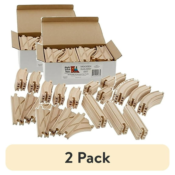 (2 pack) Wooden Train Track 52 Piece Set - 18 Feet Of Track Expansion And 5 Distinct Pieces - 100% Compatible with All Major Brands Including Thomas Wooden Railway System - by Right Track Toys