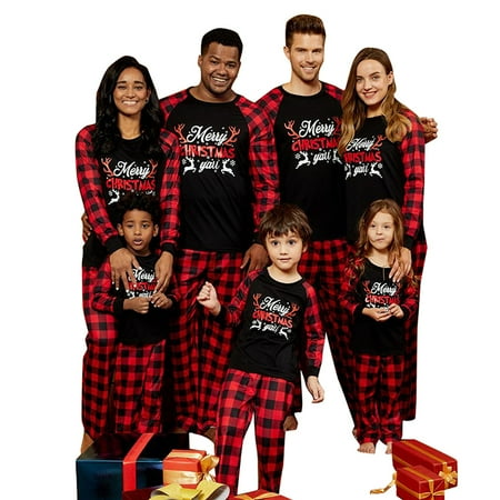 

Xmas Matching Family Pajamas Sets Plaid Printed Long Sleeve Shirt and Pant Xmas Holiday Sleepwear Loungewear Set