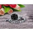 thumbnail image 4 of 2.55 Carat Cushion Cut Vintage Looking Black Diamond Moissanite Engagement Ring with Wedding Band on 10k White Gold, 4 of 5