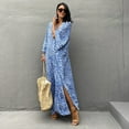 thumbnail image 4 of Sorties de Plage for Maillots de Bain Femmes Mode Chiffon Plage Floral Manches 3/4 Col en V Robe Imprimée Longue Robe Sorties de Plage sur Clearance, 4 of 8