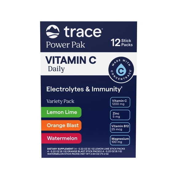 Trace Minerals Power Pak Daily Vitamin C Variety Pack with B Vitamins, Lemon Lime, Orange Blast, Watermelon
