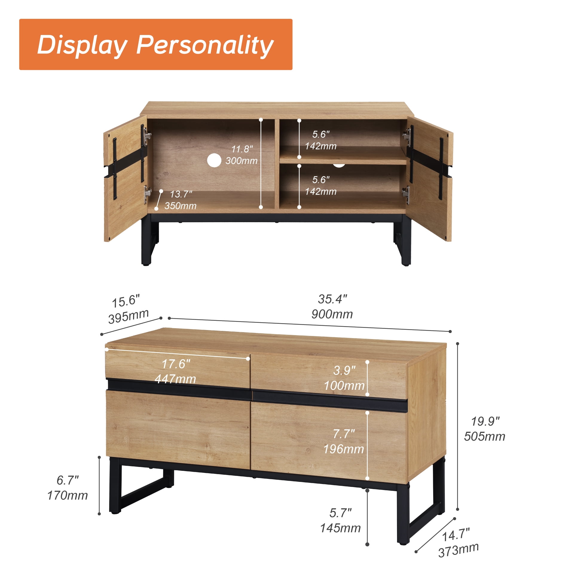 Modern TV Stand for TVs up to 50 inch, Entertainment Center TV Console with Storage Cabinets and Metal Base,Media Console for Living Room