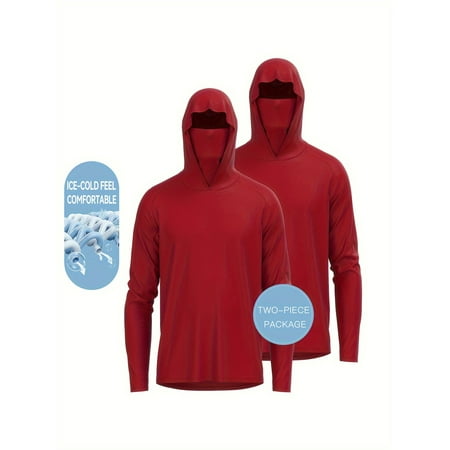 

2 Pcs Men s Solid Sun Protection Breathable Hooded Shirt With Mask Long Sleeve Rash Guard For Fishing Hiking Outdoor