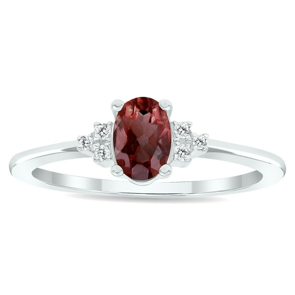 SZUL Women's Garnet and Diamond Half Moon Ring in 10K White Gold