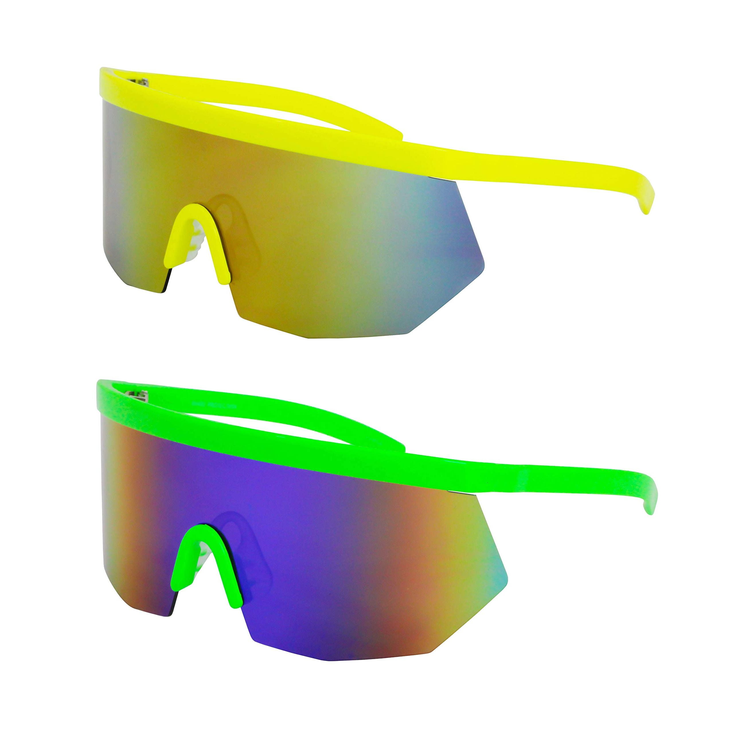 Oversized Super Shield Rainbow Mirrored Lens Semi Rimless Style