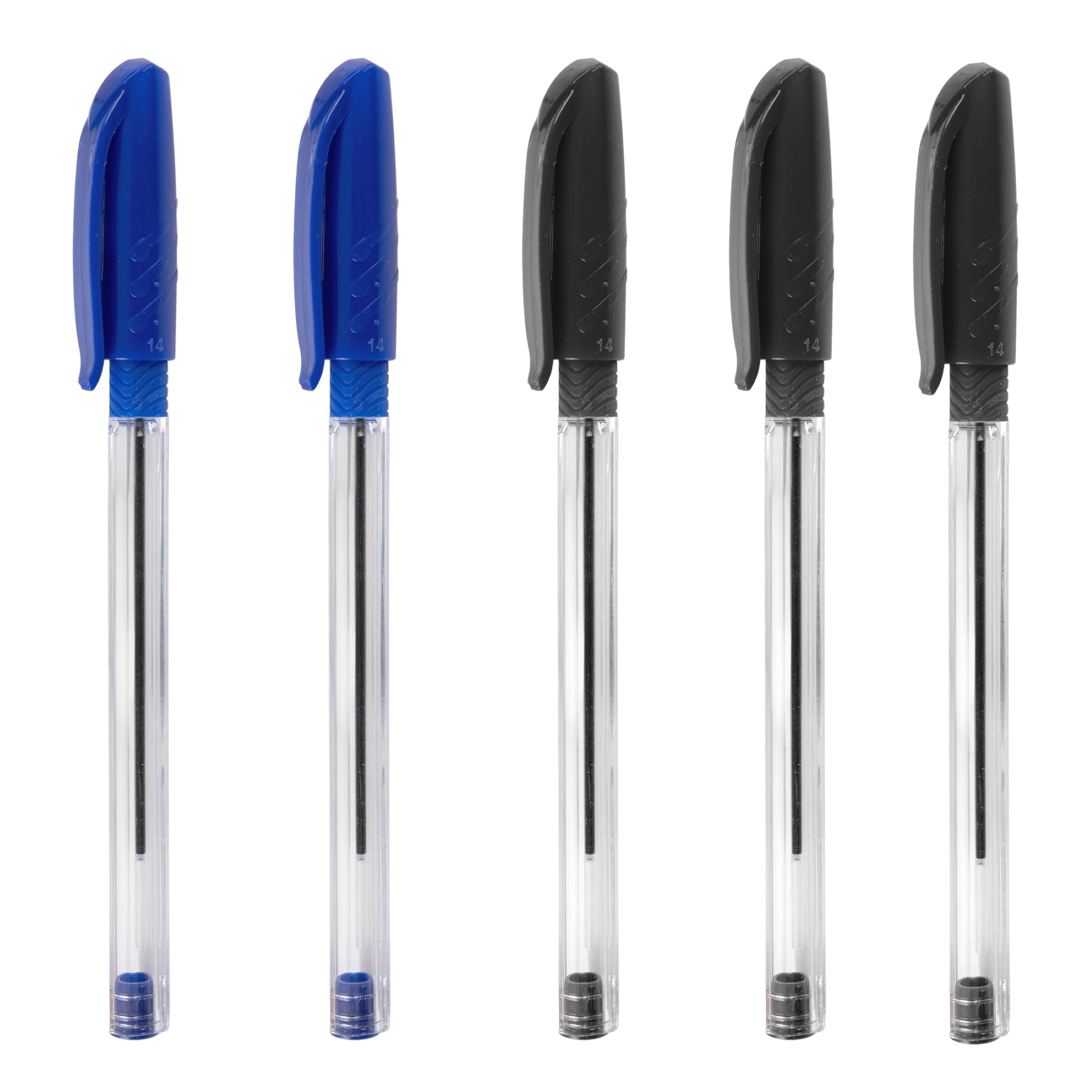100 Pack Ballpoint Pens with Grip, Premium Flow 5 Pens per Pack - Black Blue Ink for Office, Notetaking, Writing – 500 Ballpoint Grip Pens Total