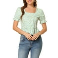 thumbnail image 5 of MODA NOVA Junior's Floral Square Neck Ruffle Puff Sleeve Peplum Blouse Beige S, 5 of 5