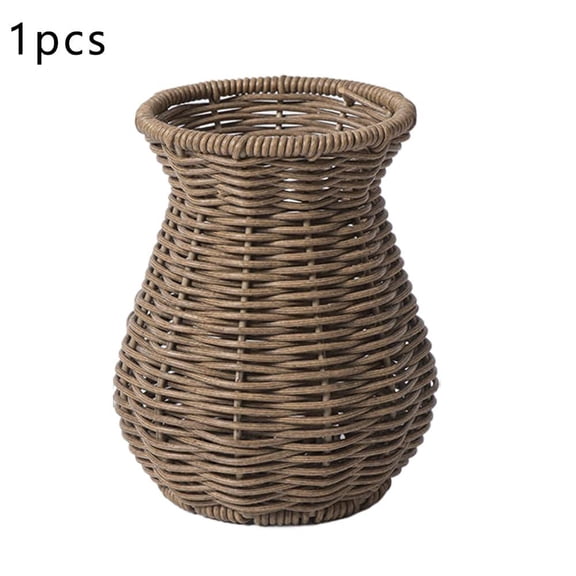 Faux Rattan Woven Vase, Small Rustic Wicker Flower Vase, Farmhouse Decor