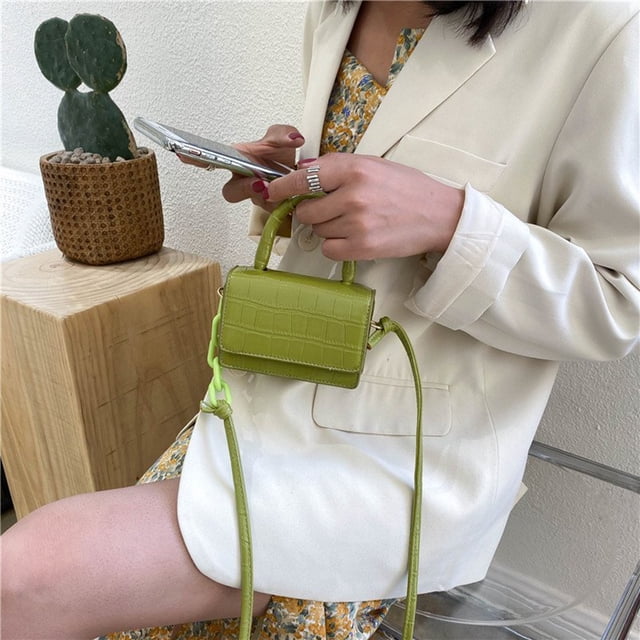 Bolsa Mini bolso de hombro de PU de cocodrilo para mujer, bolso cruzado con cadena acrílica (verde) JShteea Para Estrenar