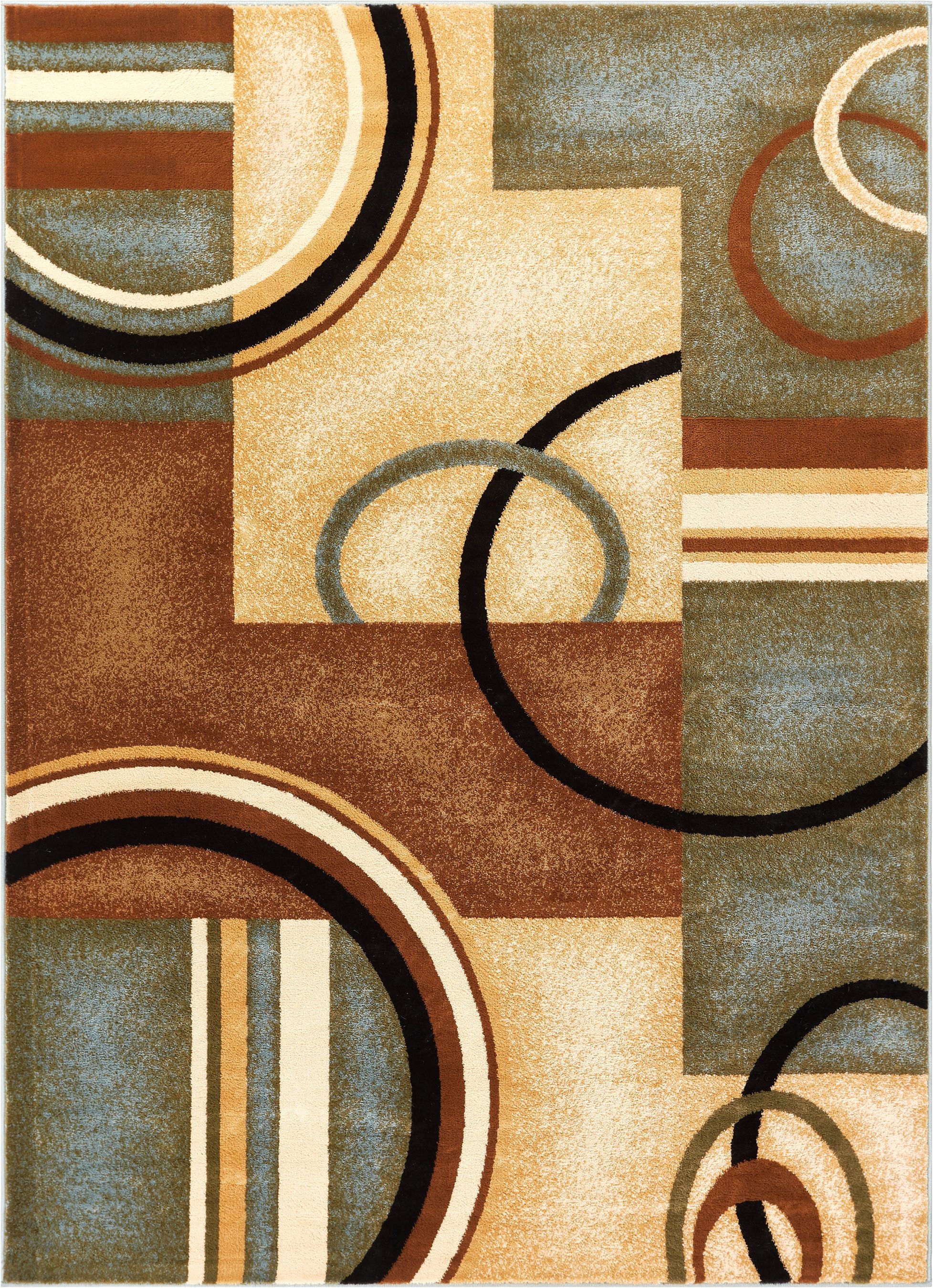 Well Woven Deco Rings Red Ivory Light Blue Geometric Modern Casual Area Rug Easy to Clean Stain Fade Resistant Shed Free Abstract Contemporary Color Block Boxes Lines Soft Living Dining Room Rug