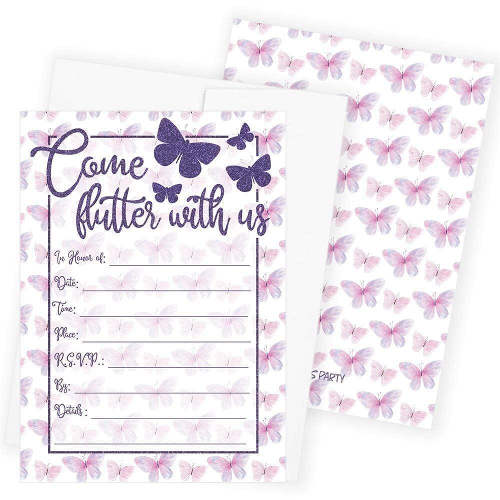 Birthday Party Invitations envelope Thank you card balloons butterfly Unicorn 