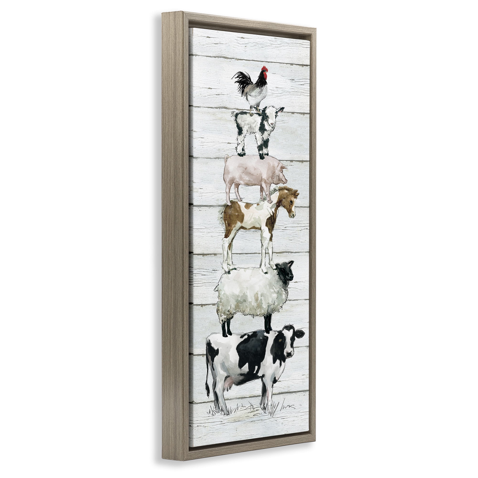 Stupell Industries Country Farm Animal Stack Animals & Insects Painting Brown Floater Framed Canvas Art Print Wall Art, 15 x 31