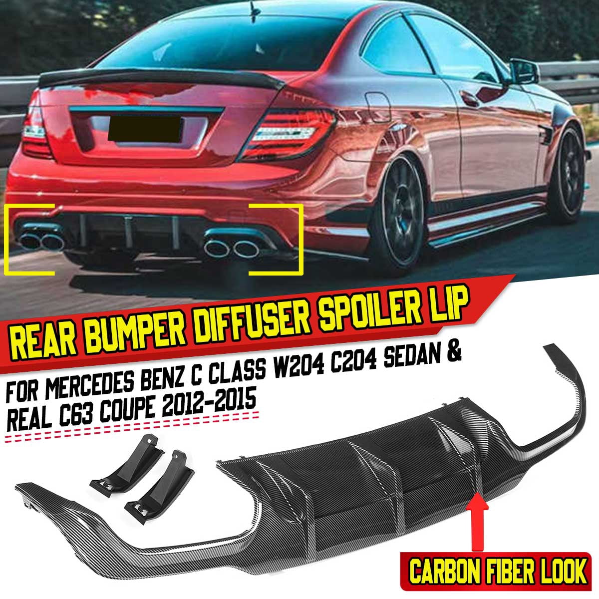 Buy C63 Style Rear Diffuser For 12-15 Mercedes BenzC Class C204 W204 ...