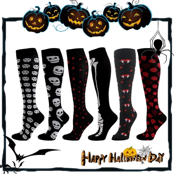 Black Plus Size Compression Socks For Women&Men Halloween Knee High Socks Nylon,Spandex Pumpkin Mushroom Squirrel Patterned Crew Vintage Socks Cottagecore Autumn Seasonal Aesthetic Gifts L