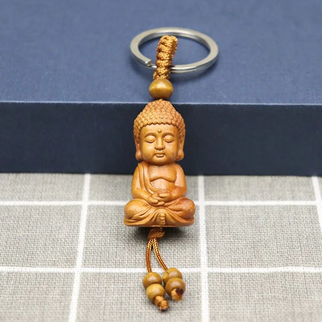 LLavero de palmera de madera de melocotón, llaveros de Buda de loto, llavero Vintage, colgante de bolso, Dijes, Joyería para hombres y mujeres, venta al por mayor