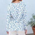 thumbnail image 4 of WTOBBY Women's Fashion Casual Slit Hem Floral Print Round Neck Long Sleeve T-Shirt Top, Ladies Comfortable Blouse with Stylish Design for Relaxed Everyday Wear,Blue L, 4 of 5