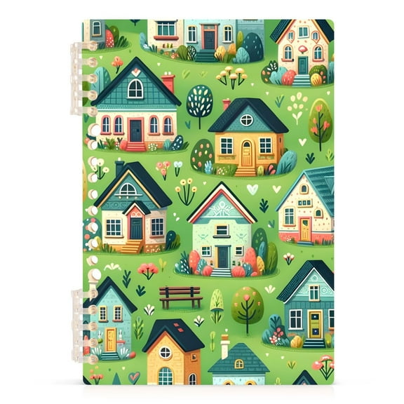 Cute Houses and Trees Spiral Journal Notebook College Ruled Notebook 8.3" x 5.7" A5 Lined Thick Paper Page
