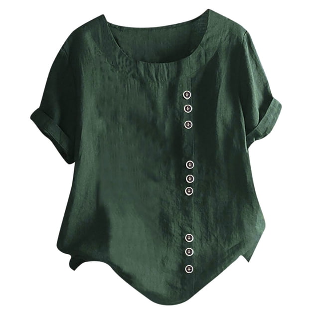 UPPADA Hauts en Lin Grande Taille pour Femmes T-Shirts Col Rond Tendance Manches Courtes Blouses en Coton Vintage Été Basique