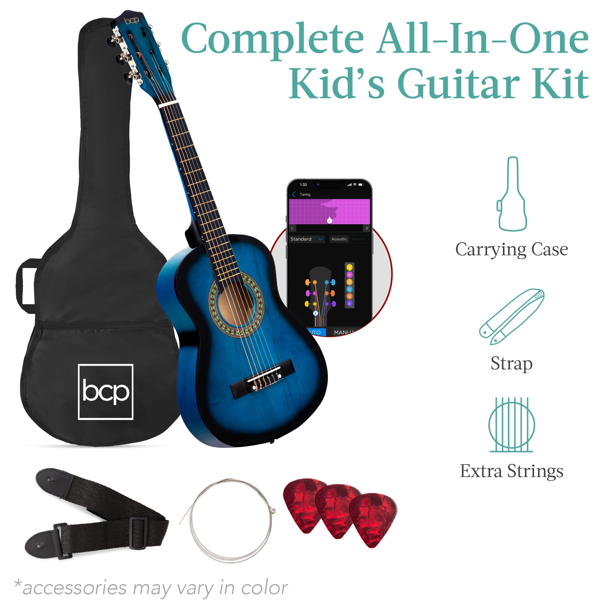 Best Choice Products 30in Kids Acoustic Guitar Beginner Starter Kit w/ Strap, Case, Strings - Blueburst