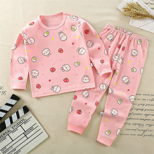 Pyjamas pour Enfants Ensemble Confort à Manches Longues Col Rond Motif Dessin Animé Vêtements de Nuit pour Filles 2Y-3Y