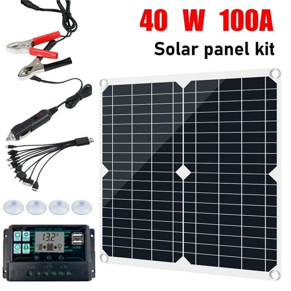 DFITO 40W Solar Panel Kit 100A 5V Battery Charger with Controller Portable Outdoor Home Battery Charger