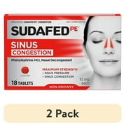 (2 pack) Sudafed PE Sinus Congestion Maximum Strength Non-Drowsy Decongestant Tablets, 18 ct
