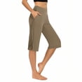 thumbnail image 2 of Yourumao Womens Yoga Capri Pants with Pocket Tummy Control High Waist Capris Split Hem Straight Leg Pants Stretchy Solid Trouser for Athletic Gym, 2 of 9
