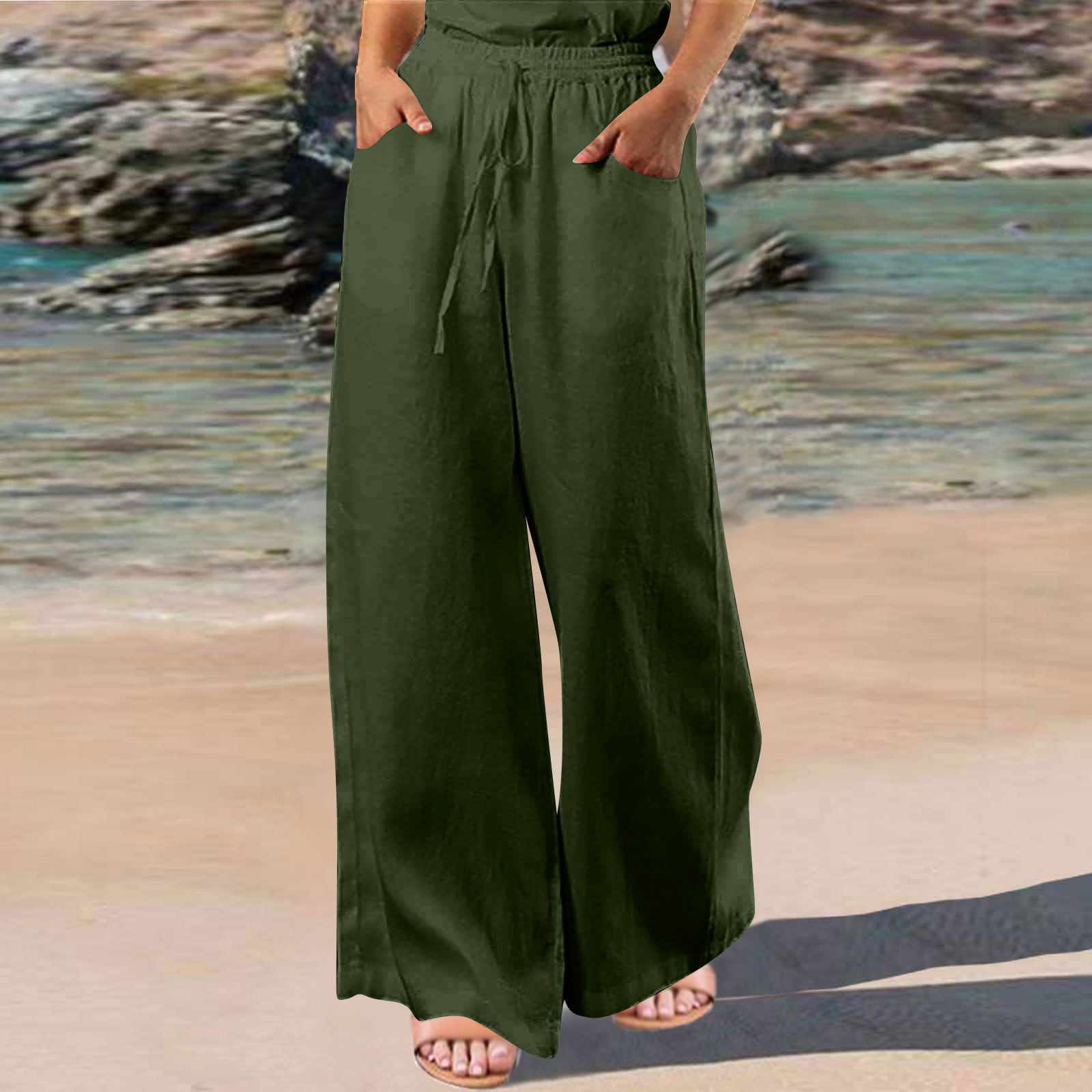 army green wide leg pants