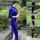 thumbnail image 4 of ALSLIAO Nuevo y lujoso vestido largo de terciopelo para mujer, cheongsam chino ajustado, qipao azul real L, 4 of 8