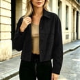 thumbnail image 5 of Women's Suede Cropped Jacket Lapel Collar Button Down Long Sleeve Casual Shacket with Pockets Vintage Fall Winter Street Outerwear Black, 5 of 6