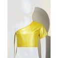 thumbnail image 2 of Vxuxlje Kids Girls Dance T-Shirts Short Sleeves Shiny Metallic One Shoulder Crop Tops for Modern Jazz Gold 160, 2 of 5