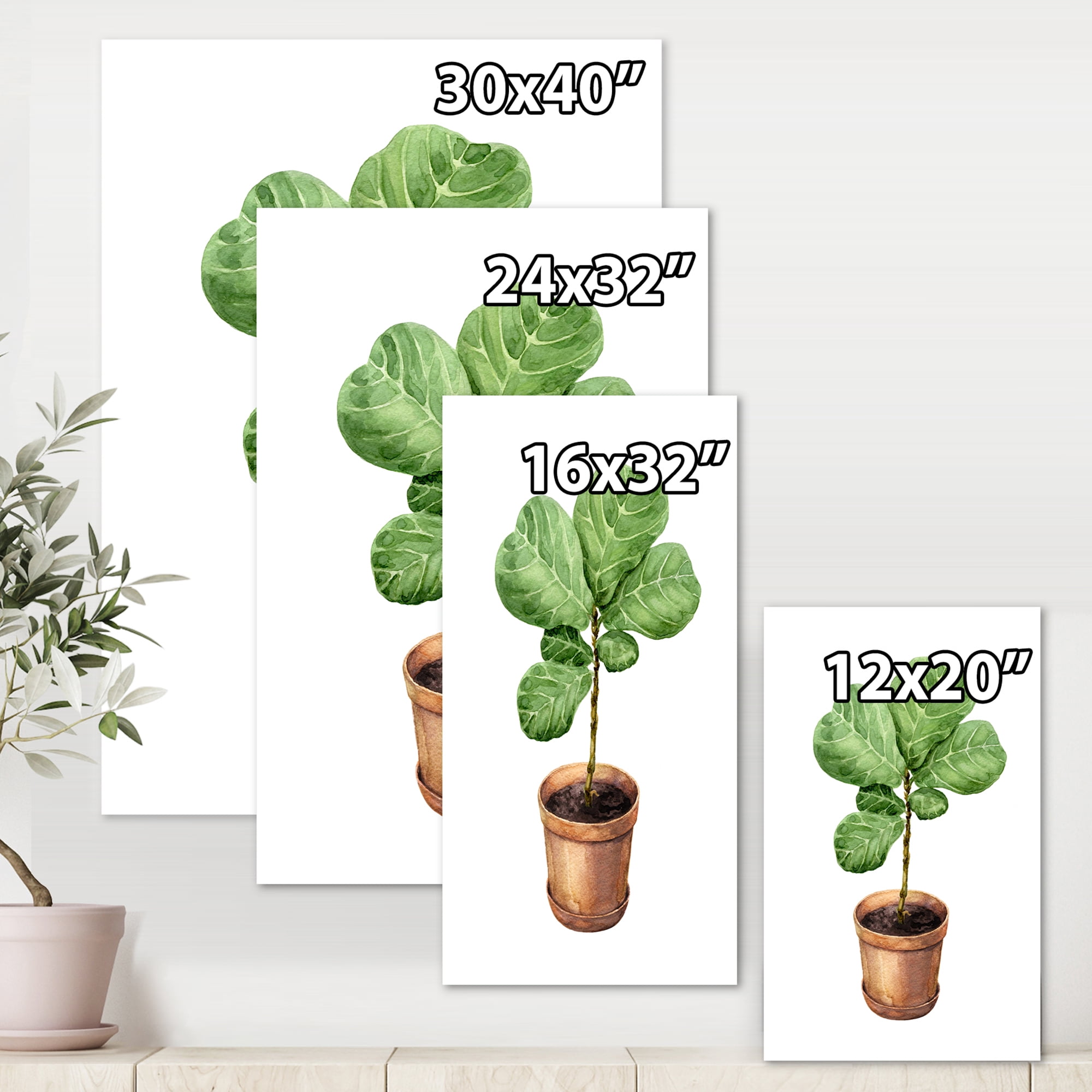 Ficus Lyre Plant In Clay Flowerpot 16 in x 32 in Painting Canvas Art Print, by Designart