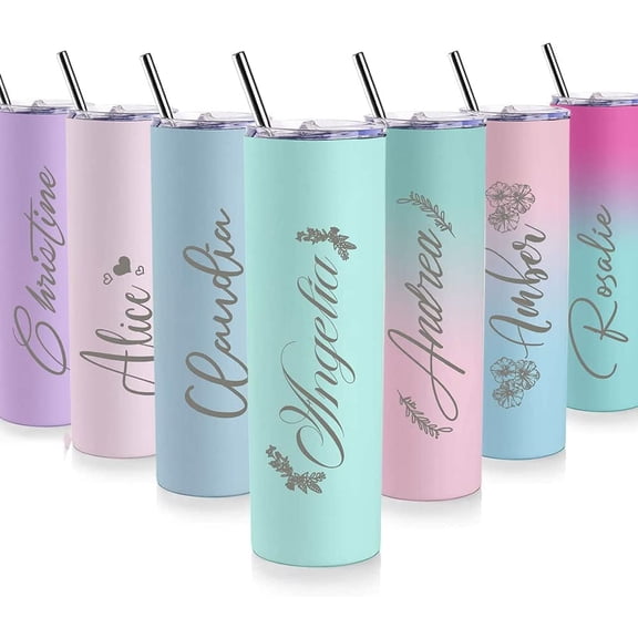 Personalized Tumbler 20 OZ Custom Skinny Tumbler With Lid And Straw Custom Cup Gifts For Girlfriend Boyfriends Men Personalized Gifts For Women Girls Multi Design Styles With Various Kinds Of Colors