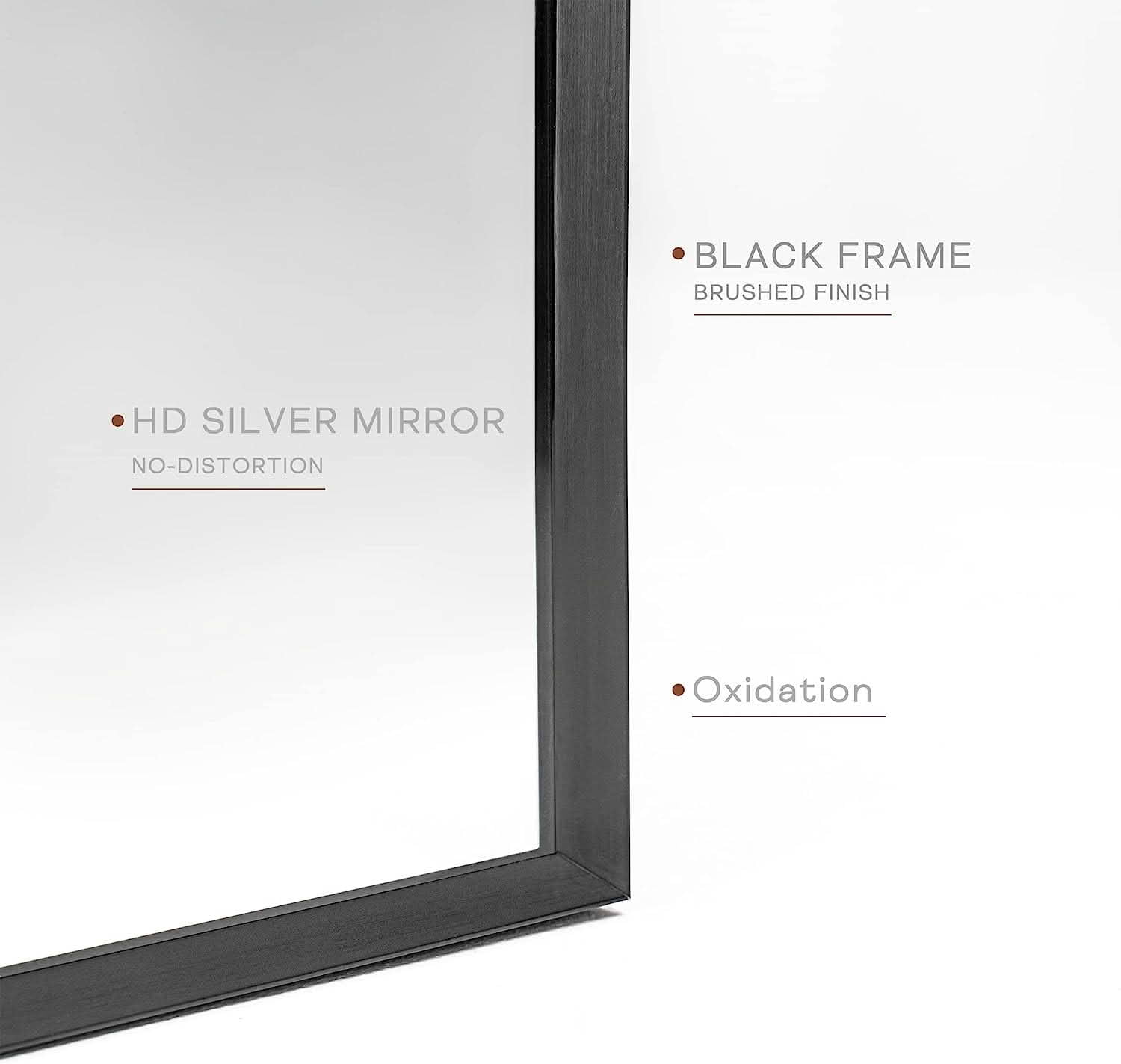 MAYEERTY 24x36 Inch Black Metal Framed Arched Bathroom Wall Mirror, for Large Bathroom Space