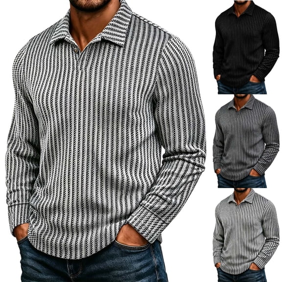HAOTAGS Men’s Vintage Buttoned Shirt Turn-Down Collar Long Sleeve Polo Shirts White Size L