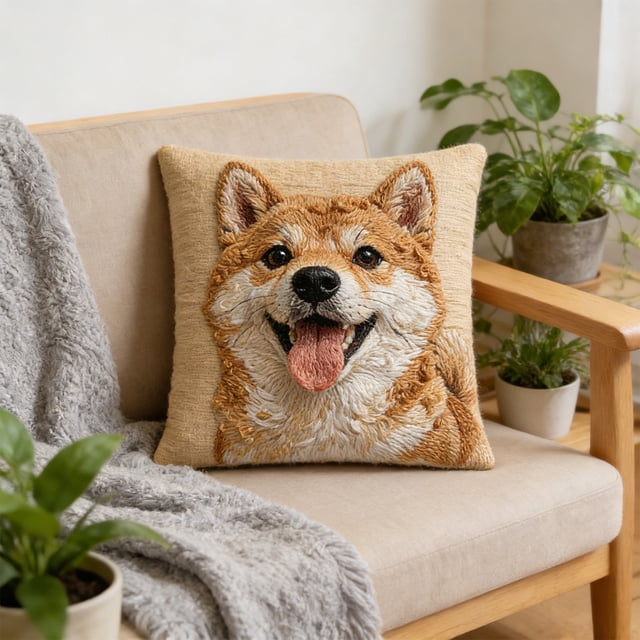 Pillowcase Cute Pet Imitation Embroidery Pillow Cover Cute Dogs Pillowcase Bedroom Home Sofa Decoration Cushion