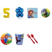 Super Mario Brothers Party Supplies Party Pack For 16 With Gold #5 Balloon