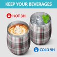 thumbnail image 4 of 12oz Stemless Wine Tumblers Gray Red Plaid Checkered Pattern Vacuum Insulated Stainless Steel Travel Tumbler Cups Mug with Lid and Straw for Champaign,Cocktail,Beer with Cleaning Brush, 4 of 5
