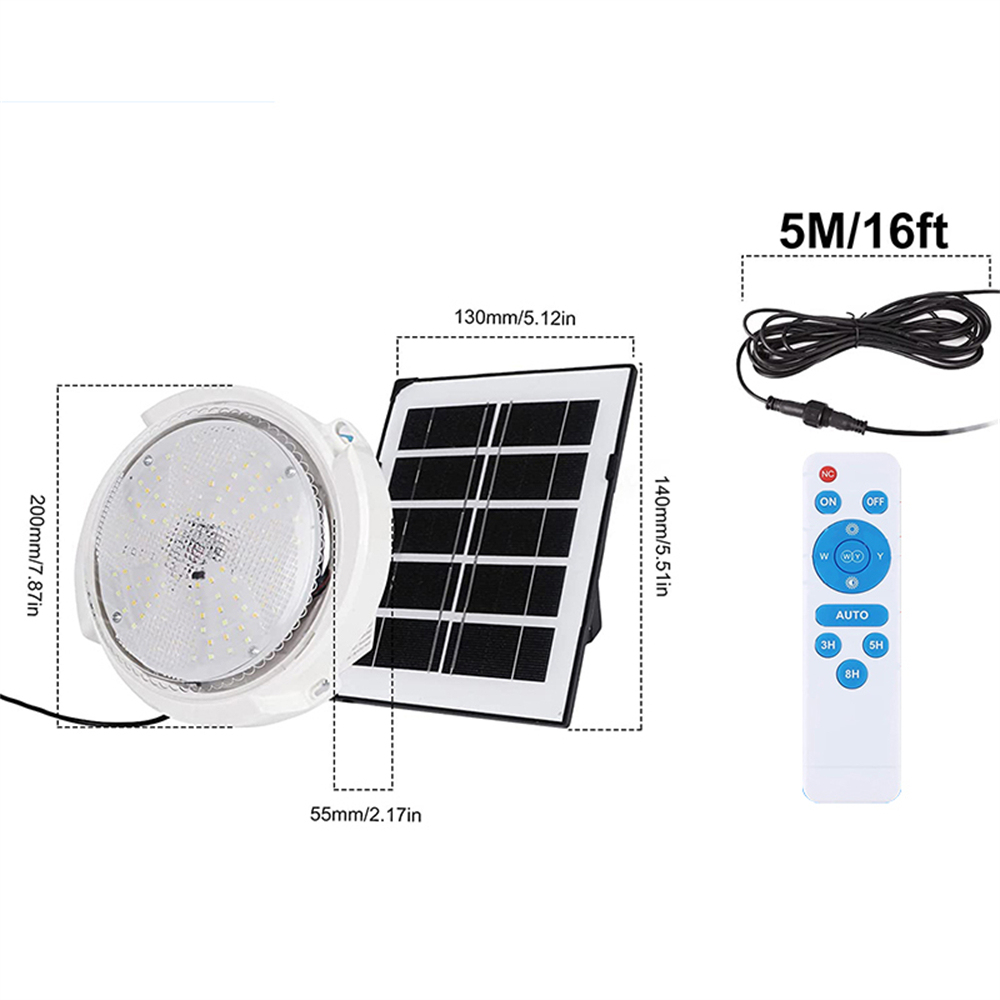 Intelive 2 Packs LED Solar Ceiling Light, Indoor Outdoor 5000LM Solar Shed Light 3 Lighting Modes Cool White/Warm White Switchable Solar Hanging LED Light with Remote Control