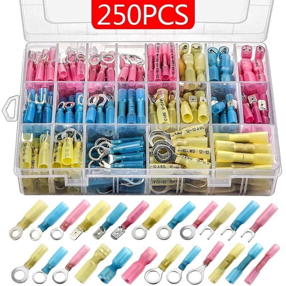 250pcs Heat Shrink Wire Connectors Electrical Terminals Solder Seal 22-10 AWG