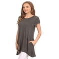 thumbnail image 2 of Women's Solid Casual Short Sleeve Loose Fit pockets Knit Shirt Tunic Top Tee S-3XL, 2 of 4