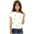 thumbnail image 3 of FAHXNVB Girls Short Sleeve T-Shirts Crewneck Chrysanthemum Print Soft Cotton Kids Casual Tees Tops Summer Fashion Breathable Shirts 3-14 Years, 3 of 8