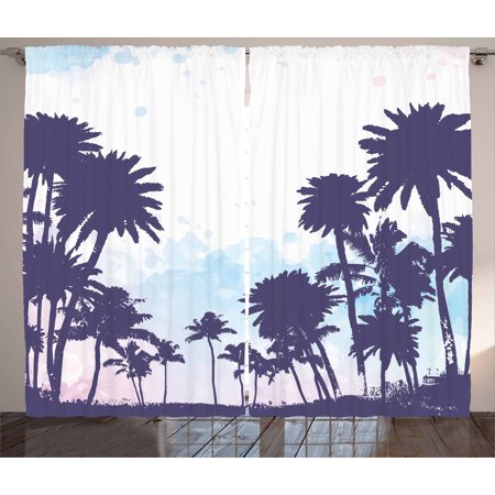 Apartment Decor Curtains 2 Panels Set, Miami South American Plant Forest Tropic Natural Palm Trees Art Print, Window Drapes for Living Room Bedroom, 108W X 84L Inches, Blue and White, by