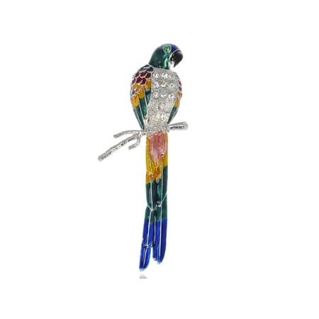 Parrot Pin Brooch - Large Enamel Painted Crystal Rhinestone Parrot Bird Fashion Jewelry Pin Brooch