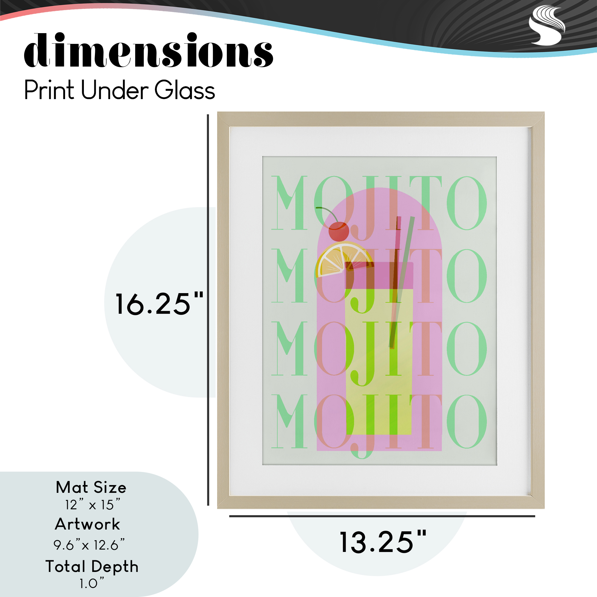 Retro Pastel Mojito Birch Framed Print Under Glass, design by Lil' Rue