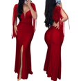 thumbnail image 3 of Vestidos sexys para mujer cita noche contraste lentejuelas borlas fruncidas hendidura bodycon maxi vestido formal, 3 of 5