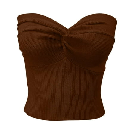 OJSFQUFP Tops for Women Trendy Black Elegant Strapless Solid Color Knit Top for Women Stretchable Tube Bandeau Bra Crop Tops for Casual Or Party Wear XL