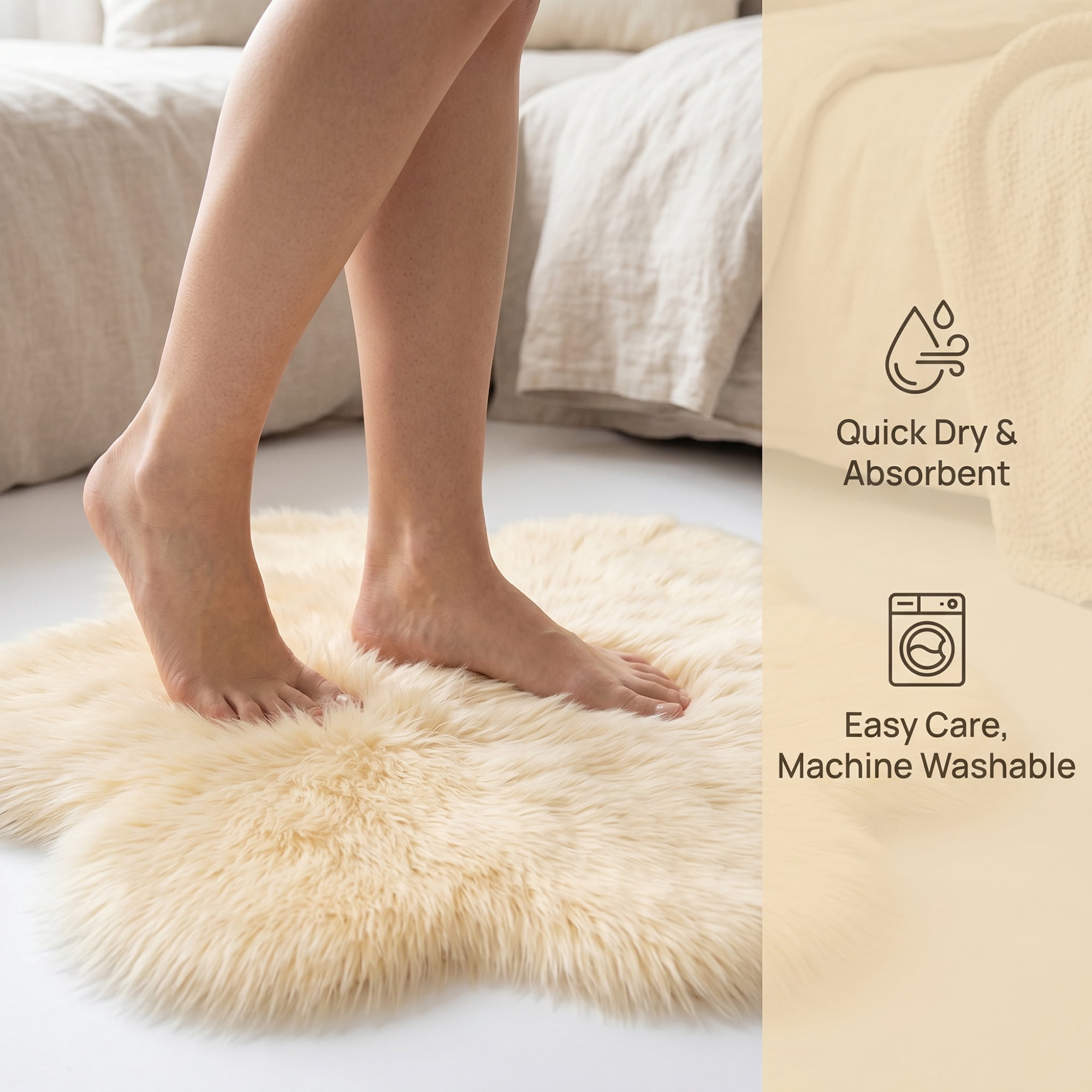 Unique Bargains Shaggy Flower Area Rug Fluffy Non-Slip Fuzzy Carpet 24" x 24" Beige
